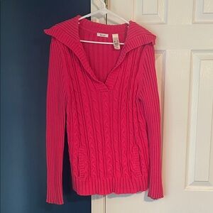 liz & co. V-Neck Sweater in Bold Pink